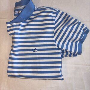 SOUTHERN TIDE BOYS WHITE BLUE STRIPE SHORT SLEEVE SKIPJACK POLO LIKE NEW  XL